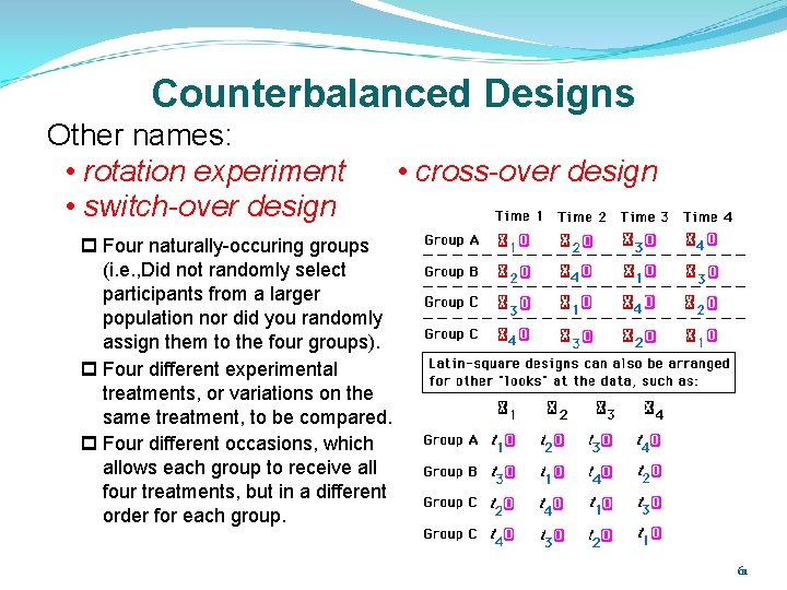 Counterbalanced Designs Other names: • rotation experiment • cross-over design • switch-over design p