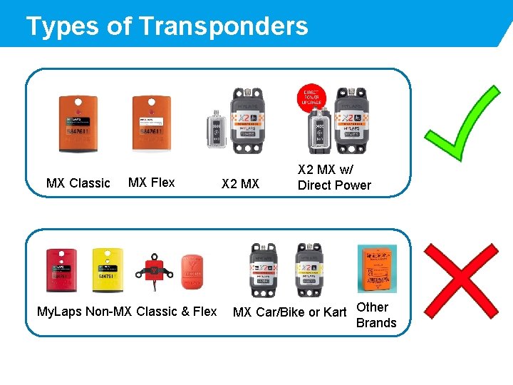 Types of Transponders MX Classic MX Flex My. Laps Non-MX Classic & Flex X