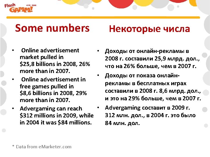 Some numbers Некоторые числа Online advertisement • Доходы от онлайн-рекламы в market pulled in