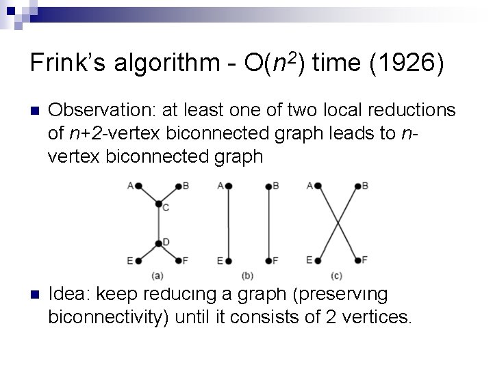 Frink’s algorithm - O(n 2) time (1926) n Observation: at least one of two