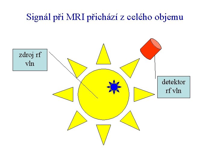 Signál při MRI přichází z celého objemu zdroj rf vln detektor rf vln 