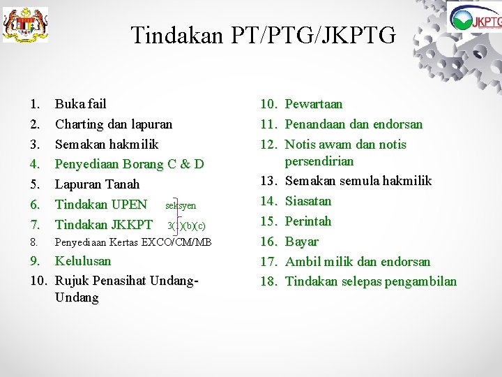Tindakan PT/PTG/JKPTG 1. 2. 3. 4. 5. 6. 7. Buka fail Charting dan lapuran Tindakan PT/PTG/JKPTG 1. 2. 3. 4. 5. 6. 7. Buka fail Charting dan lapuran