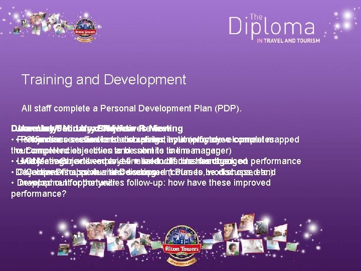 Training and Development All staff complete a Personal Development Plan (PDP). December/January: June/July: January/February: