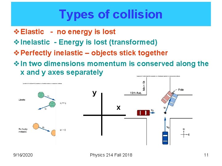 Types of collision v Elastic - no energy is lost v Inelastic - Energy