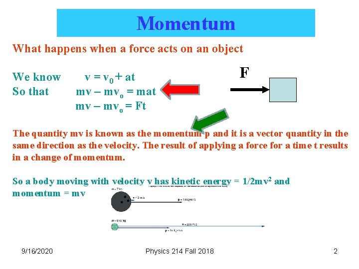 Momentum What happens when a force acts on an object We know So that