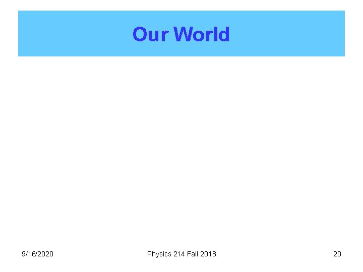 Our World 9/16/2020 Physics 214 Fall 2018 20 