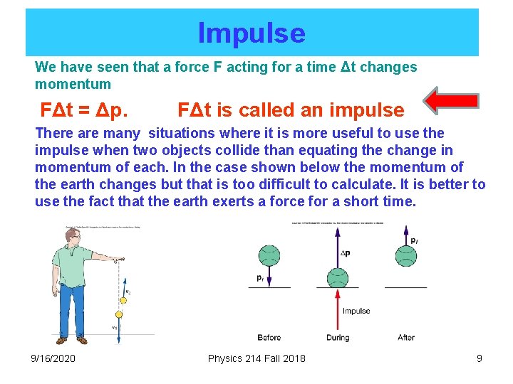 Impulse We have seen that a force F acting for a time Δt changes