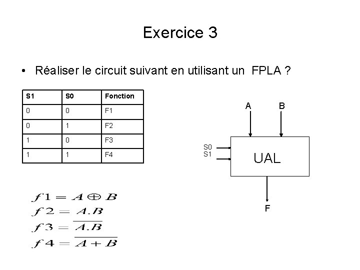 Exercice 3 • Réaliser le circuit suivant en utilisant un FPLA ? S 1