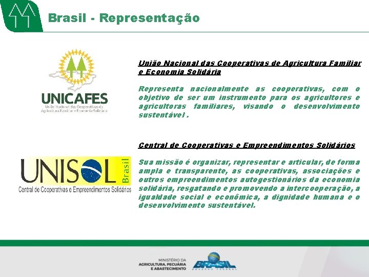 Brasil - Representação União Nacional das Cooperativas de Agricultura Familiar e Economia Solidária Representa