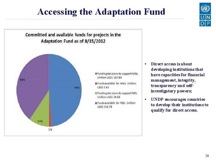 Accessing the Adaptation Fund • Direct access is about developing institutions that have capacities