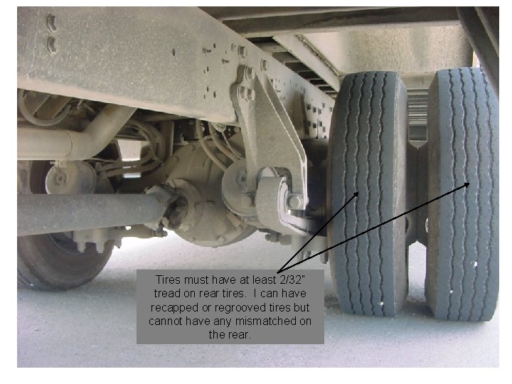 Tires must have at least 2/32” tread on rear tires. I can have recapped