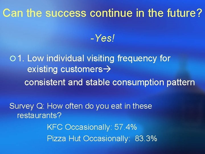 Can the success continue in the future? -Yes! ¡ 1. Low individual visiting frequency