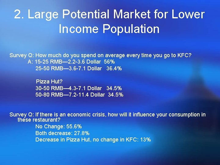 2. Large Potential Market for Lower Income Population Survey Q: How much do you