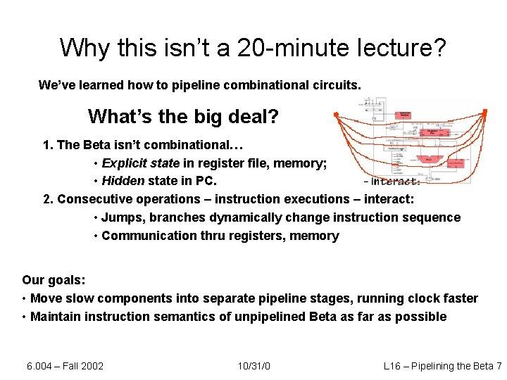 Why this isn’t a 20 -minute lecture? We’ve learned how to pipeline combinational circuits.