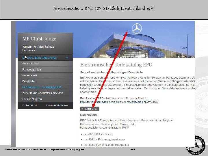 Mercedes-Benz R/C 107 SL-Club Deutschland e. V. Zugang Online EPC Mercedes-Benz R/C 107 SL-Club