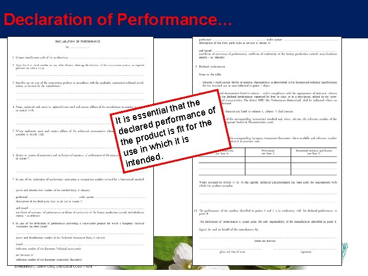 Declaration of Performance… the t a h t ential rmance of s s e