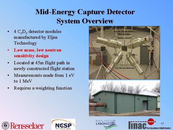 Mid-Energy Capture Detector System Overview • 4 C 6 D 6 detector modules manufactured