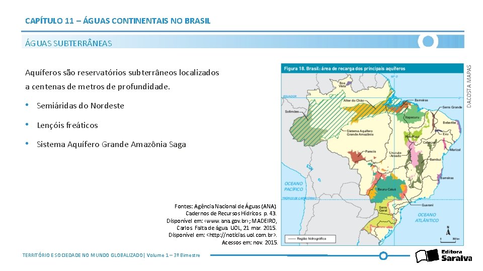 CAPÍTULO 11 – ÁGUAS CONTINENTAIS NO BRASIL Aquíferos são reservatórios subterrâneos localizados a centenas