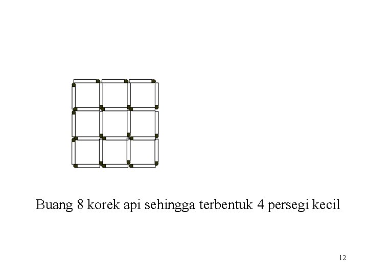 Buang 8 korek api sehingga terbentuk 4 persegi kecil 12 