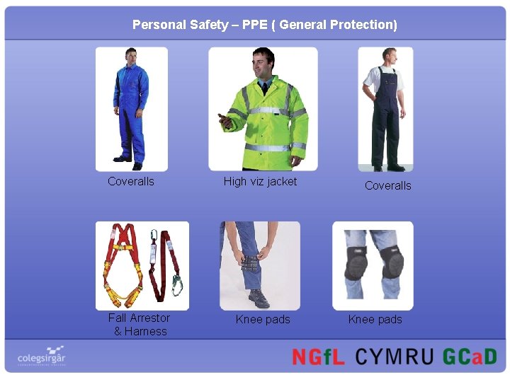 Personal Safety – PPE ( General Protection) Coveralls Fall Arrestor & Harness High viz
