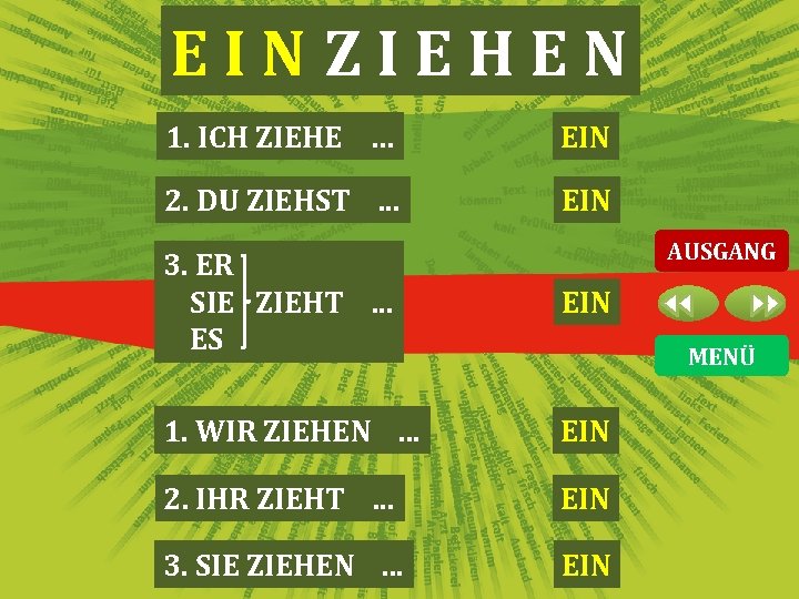 EINZIEHEN 1. ICH ZIEHE … EIN 2. DU ZIEHST. . . EIN AUSGANG 3.