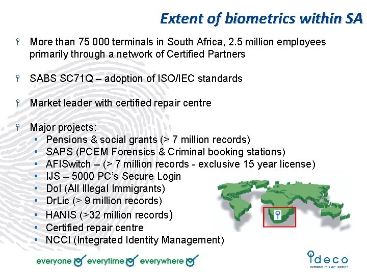 Extent of biometrics within SA More than 75 000 terminals in South Africa, 2.