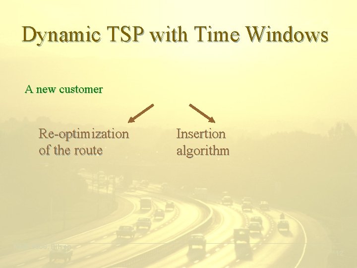 Dynamic TSP with Time Windows A new customer Re-optimization of the route Insertion algorithm