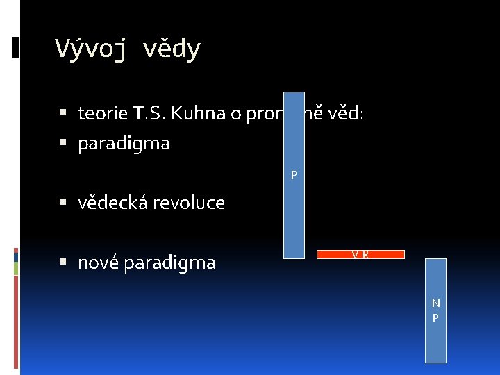 Vývoj vědy teorie T. S. Kuhna o proměně věd: paradigma P vědecká revoluce nové