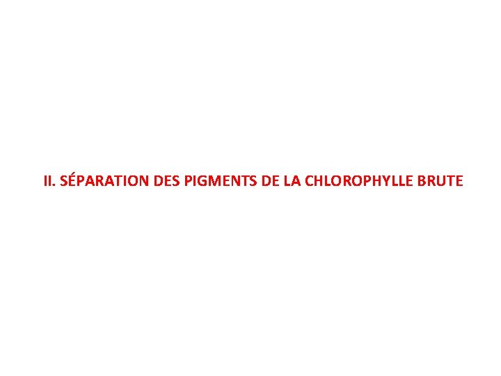 II. SÉPARATION DES PIGMENTS DE LA CHLOROPHYLLE BRUTE 