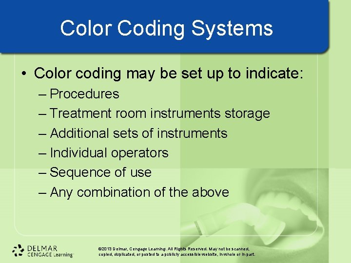 Color Coding Systems • Color coding may be set up to indicate: – Procedures Color Coding Systems • Color coding may be set up to indicate: – Procedures