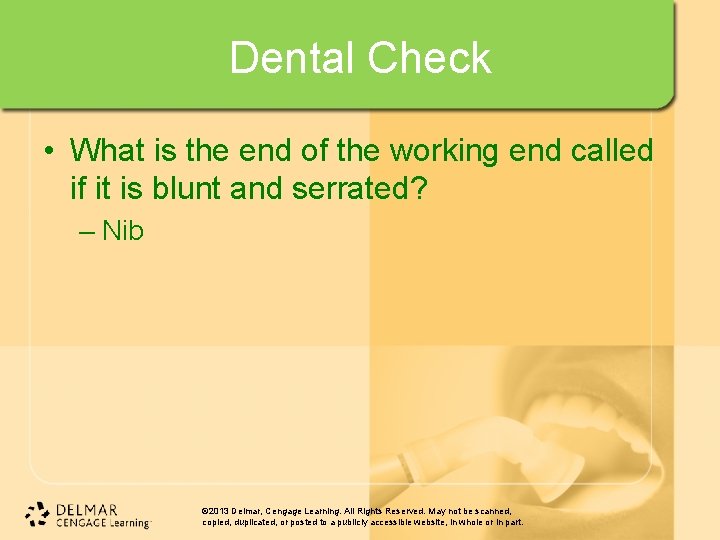 Dental Check • What is the end of the working end called if it