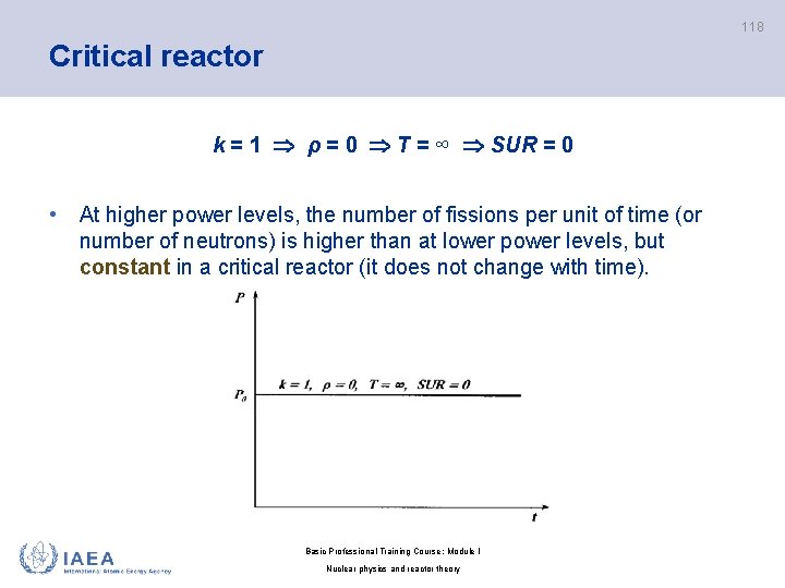 118 Critical reactor k = 1 ρ = 0 T = ∞ SUR =