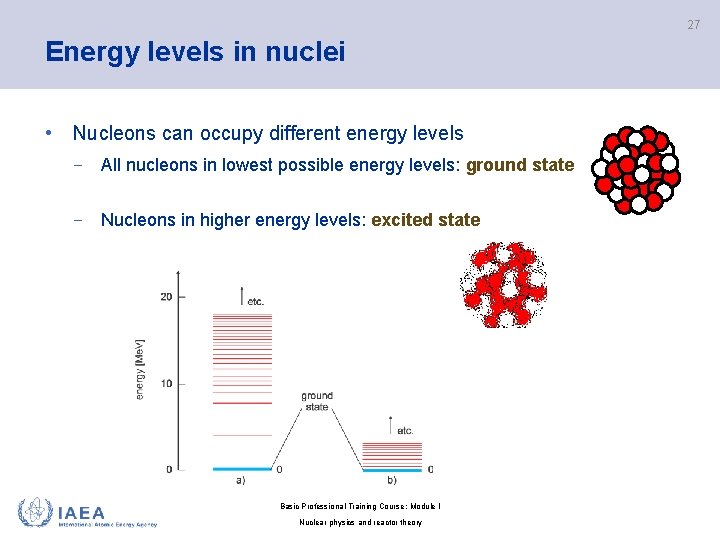 27 Energy levels in nuclei • Nucleons can occupy different energy levels − All
