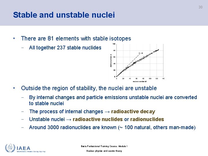 30 Stable and unstable nuclei • There are 81 elements with stable isotopes −