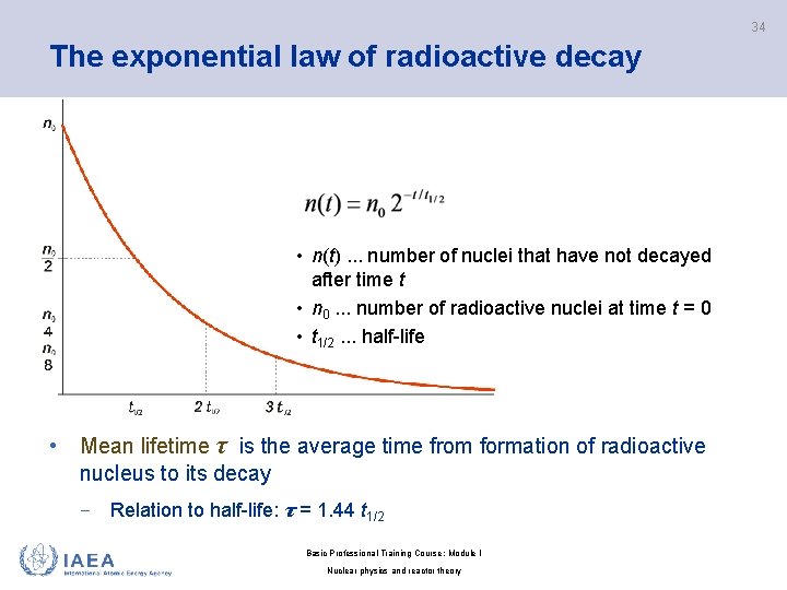 34 The exponential law of radioactive decay • n(t). . . number of nuclei