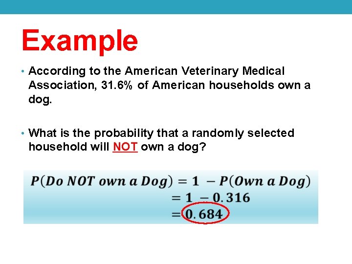 Example • According to the American Veterinary Medical Association, 31. 6% of American households