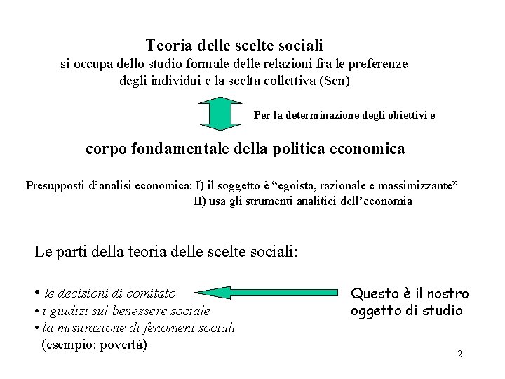 Teoria delle scelte sociali si occupa dello studio formale delle relazioni fra le preferenze