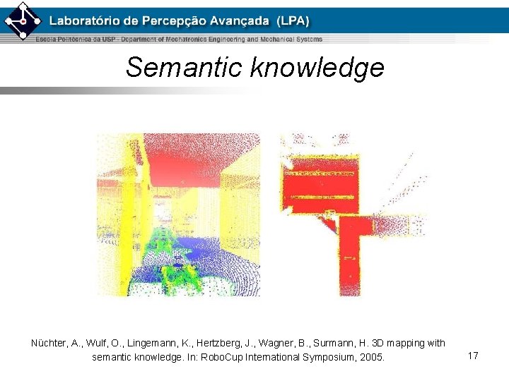 Semantic knowledge Nüchter, A. , Wulf, O. , Lingemann, K. , Hertzberg, J. ,