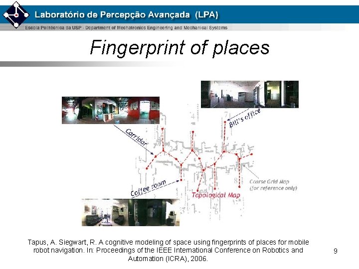 Fingerprint of places Tapus, A. Siegwart, R. A cognitive modeling of space using fingerprints