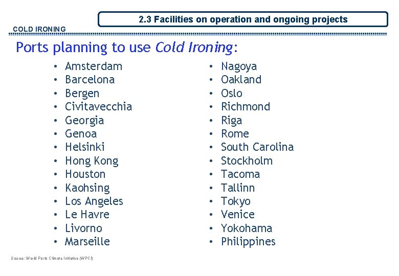 2. 3 Facilities on operation and ongoing projects COLD IRONING Ports planning to use