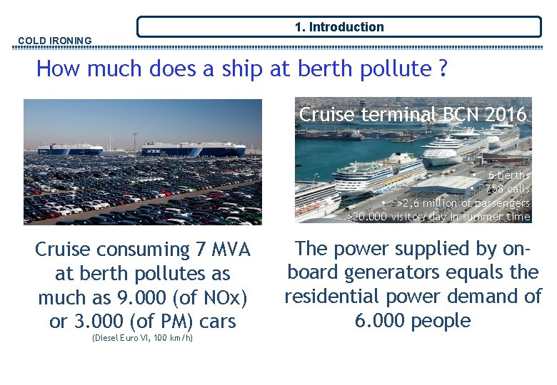 1. Introduction COLD IRONING How much does a ship at berth pollute ? Cruise