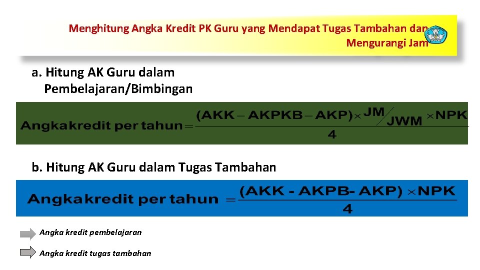 Menghitung Angka Kredit PK Guru yang Mendapat Tugas Tambahan dan Mengurangi Jam a. Hitung