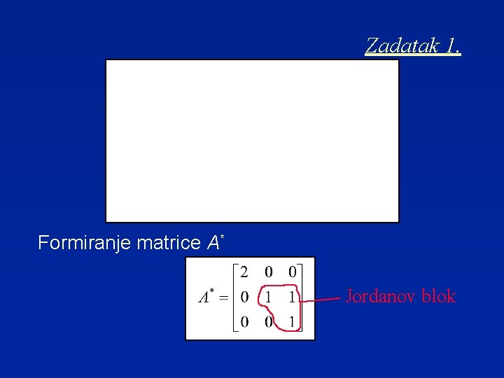Zadatak 1. Formiranje matrice A* Jordanov blok 