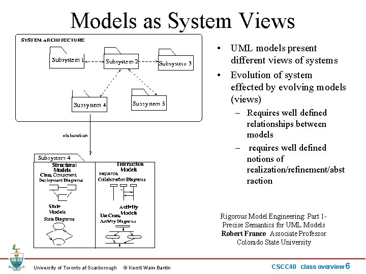 Models as System Views • UML models present different views of systems • Evolution
