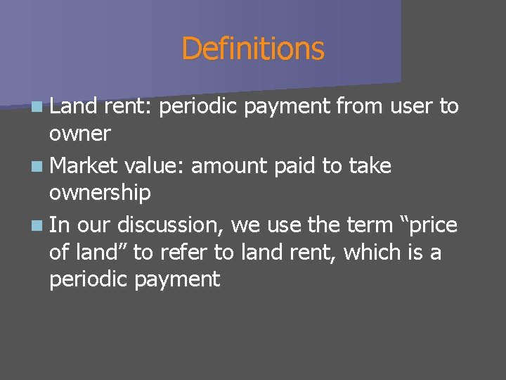 Chapter 6 Urban Land Rent Purpose n We