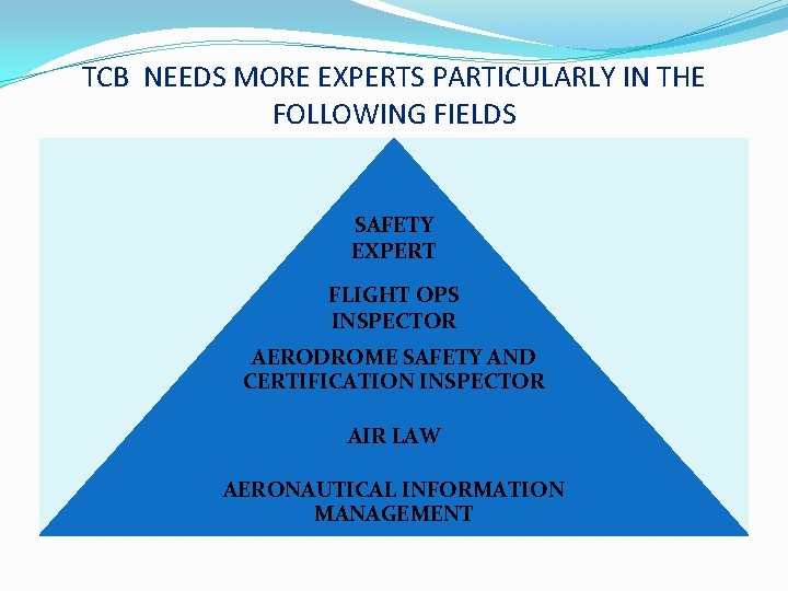 TCB NEEDS MORE EXPERTS PARTICULARLY IN THE FOLLOWING FIELDS SMS/SSP SAFETY EXPERT FLIGHT OPS