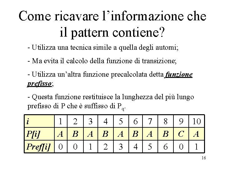 Come ricavare l’informazione che il pattern contiene? - Utilizza una tecnica simile a quella