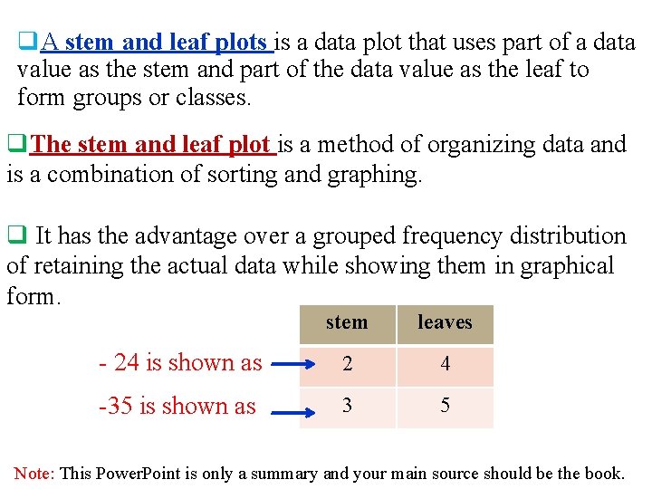 q. A stem and leaf plots is a data plot that uses part of