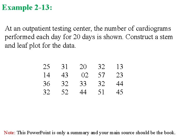 Example 2 -13: At an outpatient testing center, the number of cardiograms performed each