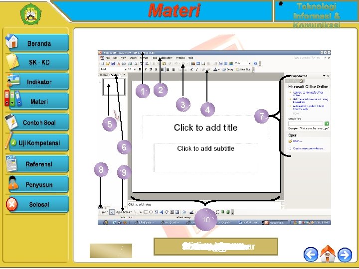 Materi Teknologi Informasi & Komunikasi Tampilan power point 2003 1 2 3 4 5